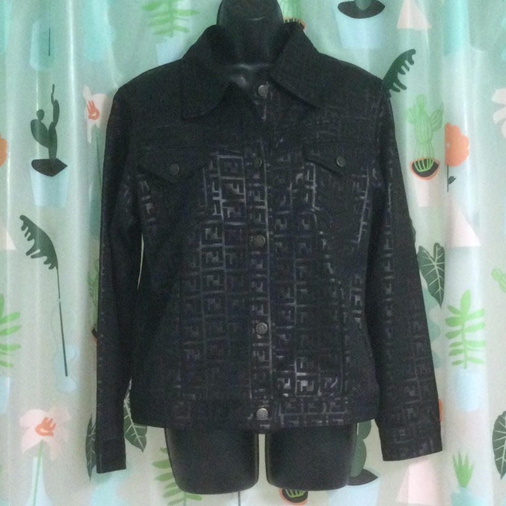 Vintage FENDI Retro Zucca Monogram Black Logo Jacket.